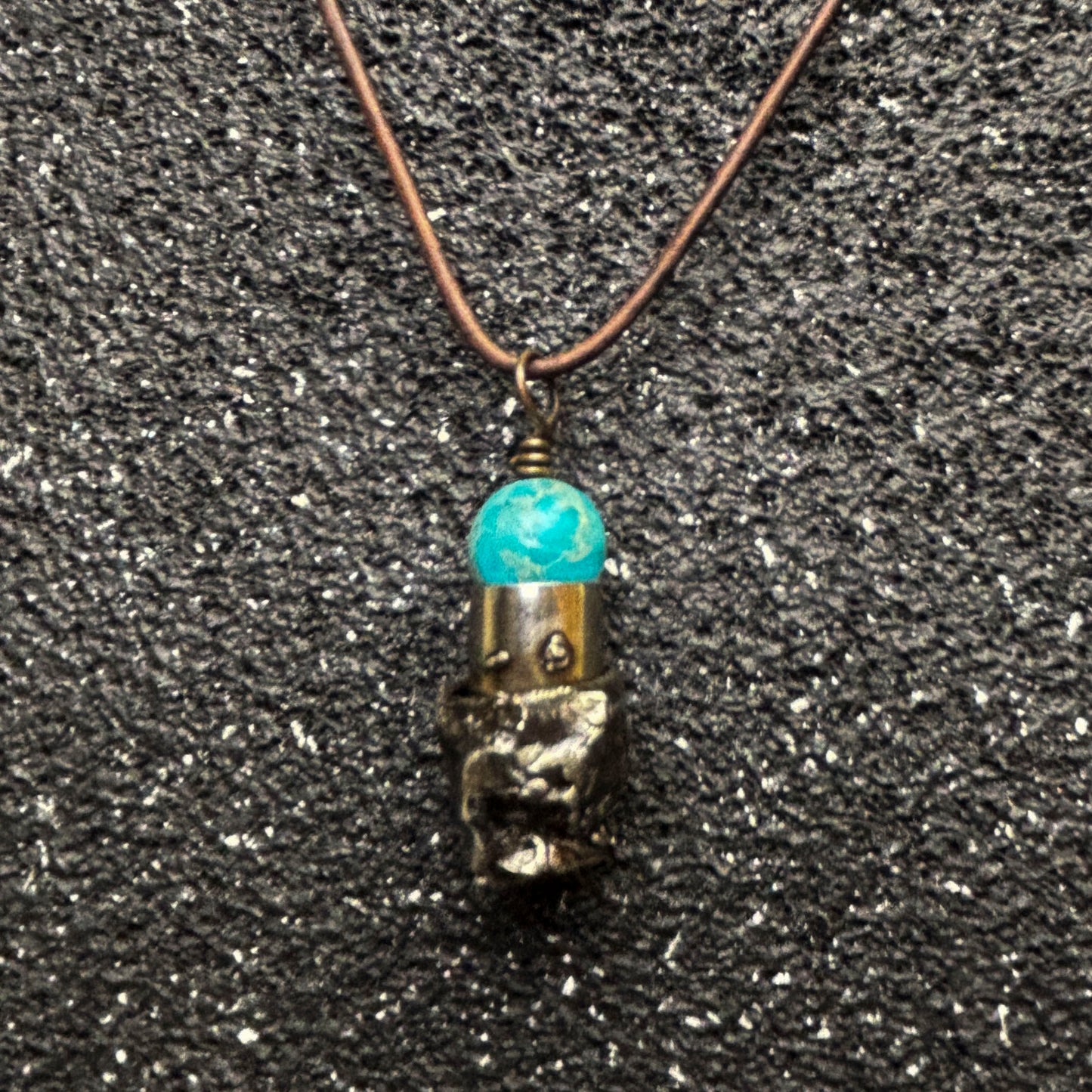 Soft Solder Hi-Caliber Brass & Magnesite Pendant on Leather