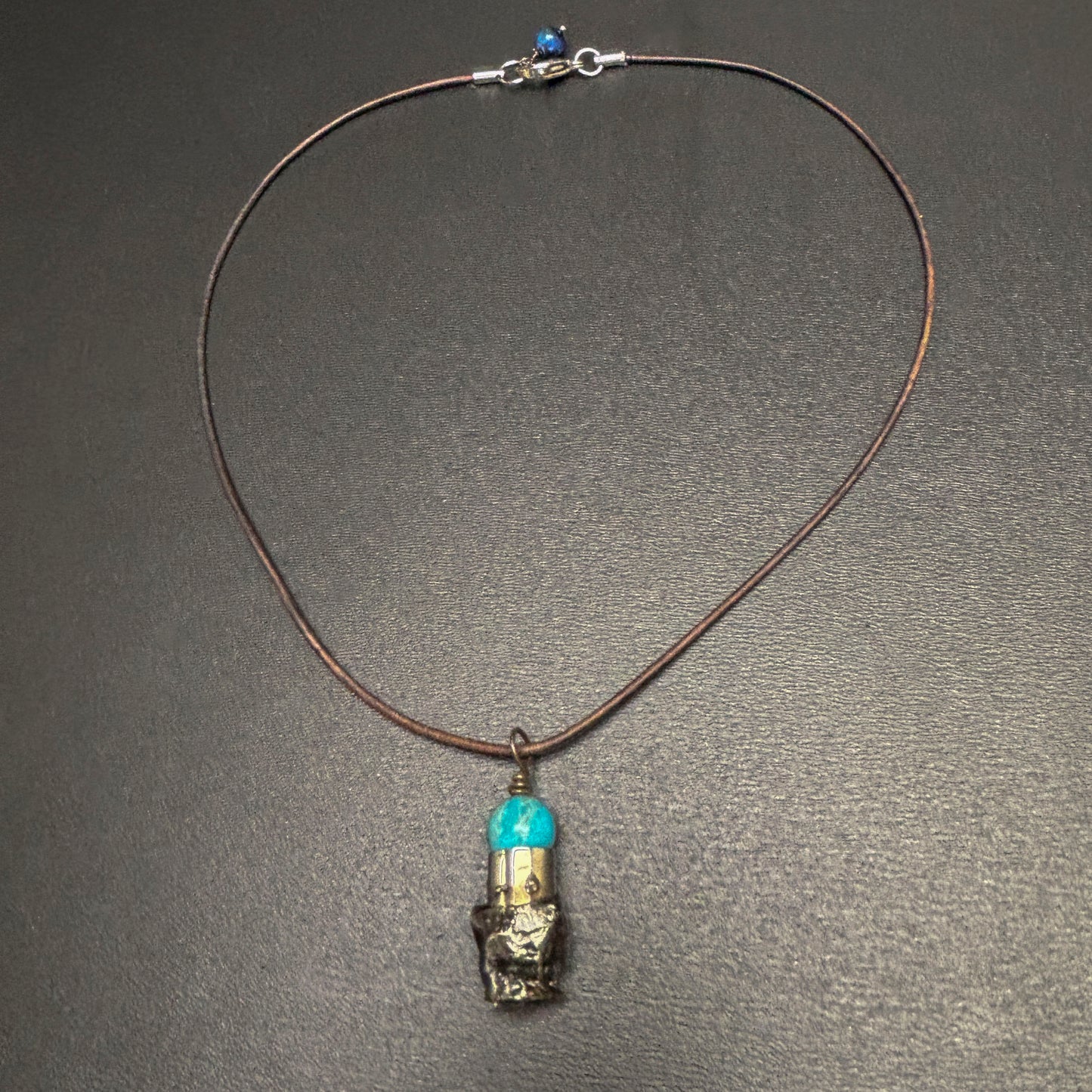 Soft Solder Hi-Caliber Brass & Magnesite Pendant on Leather