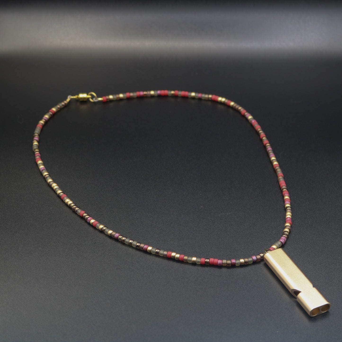 Whistle Necklace in Reds and Golds with Gold Matte Whistle