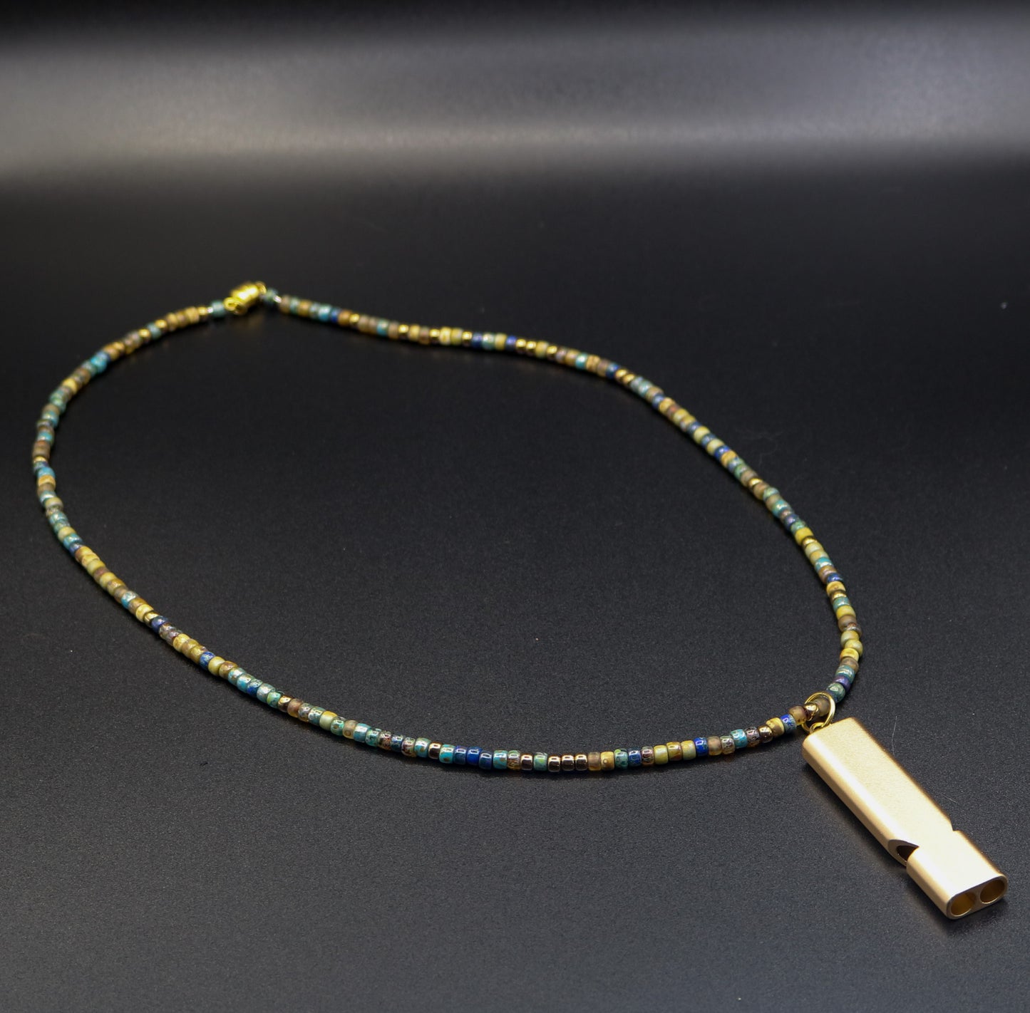 Whistle Necklace in Shades of Blue & Beige with Gold Matte Whistle