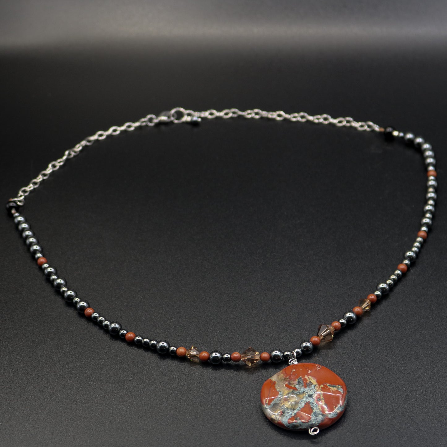 Hematite, Crystal & Brecciated Jasper Necklace