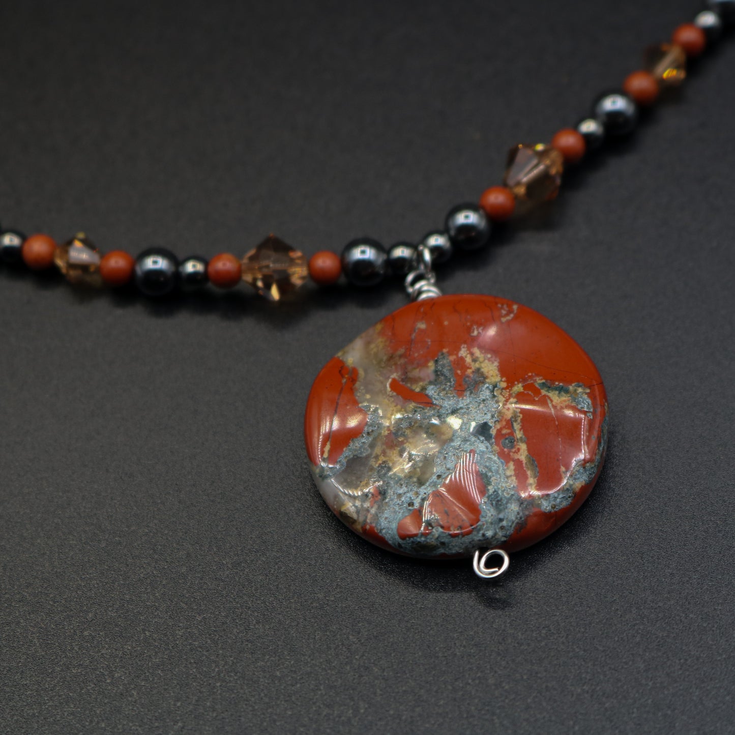 Hematite, Crystal & Brecciated Jasper Necklace