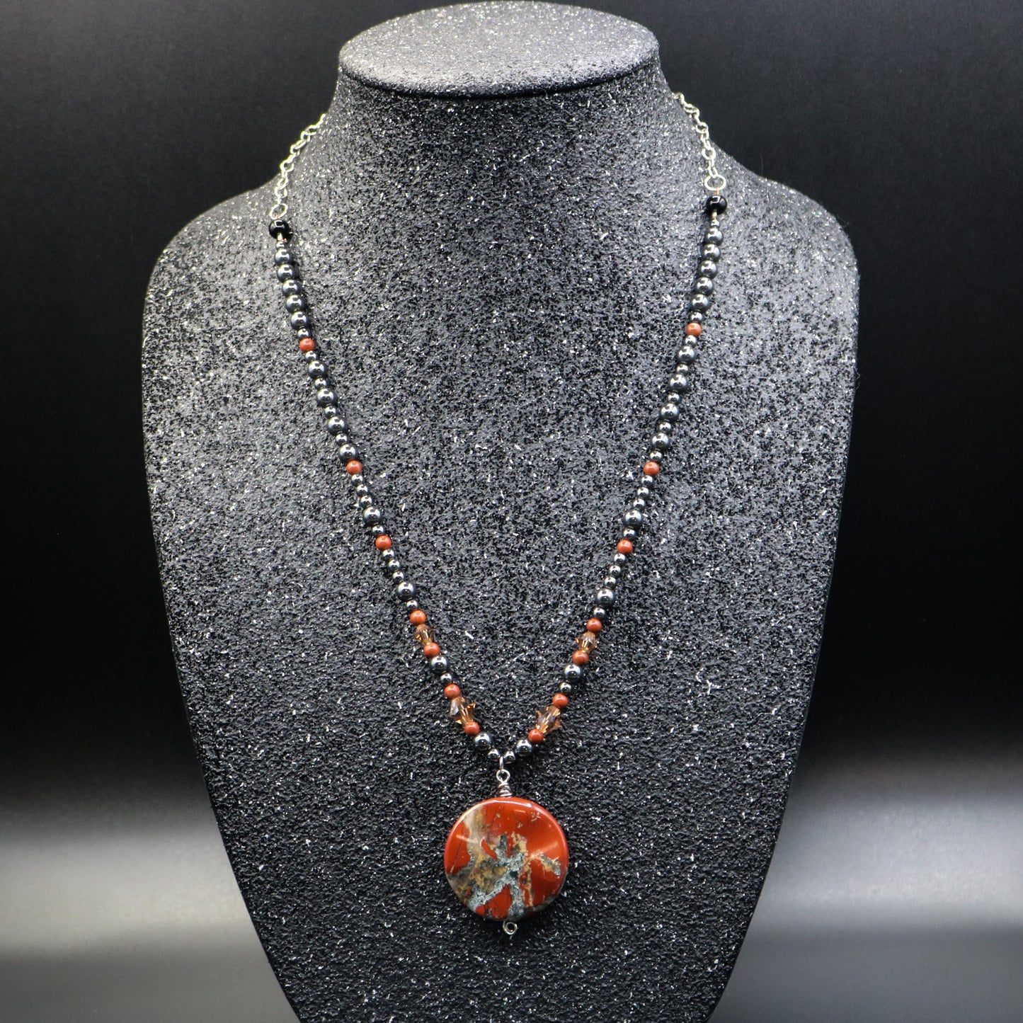 Hematite, Crystal & Brecciated Jasper Necklace