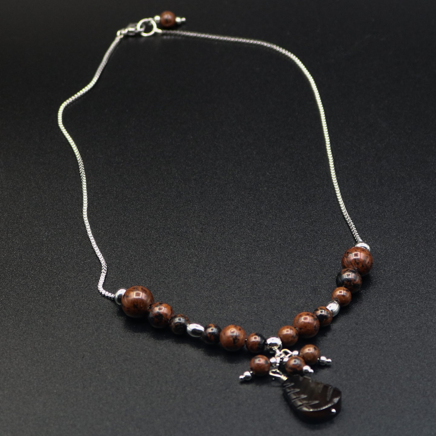 Mahogany Obsidian & Box Chain Necklace