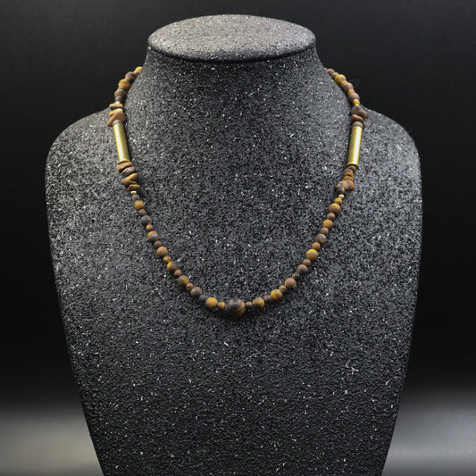 Hi-Caliber Brass & Matte Tigers Eye Necklace