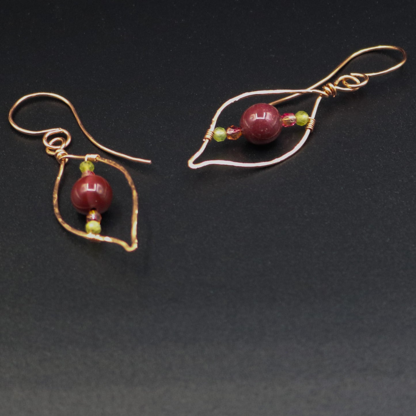 Copper & Mahogany Obsidian Leaf Earrings