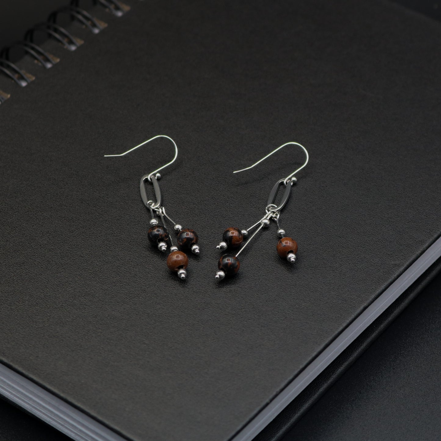 Mahogany Obsidian & Paper Clip Link Dangle Earrings