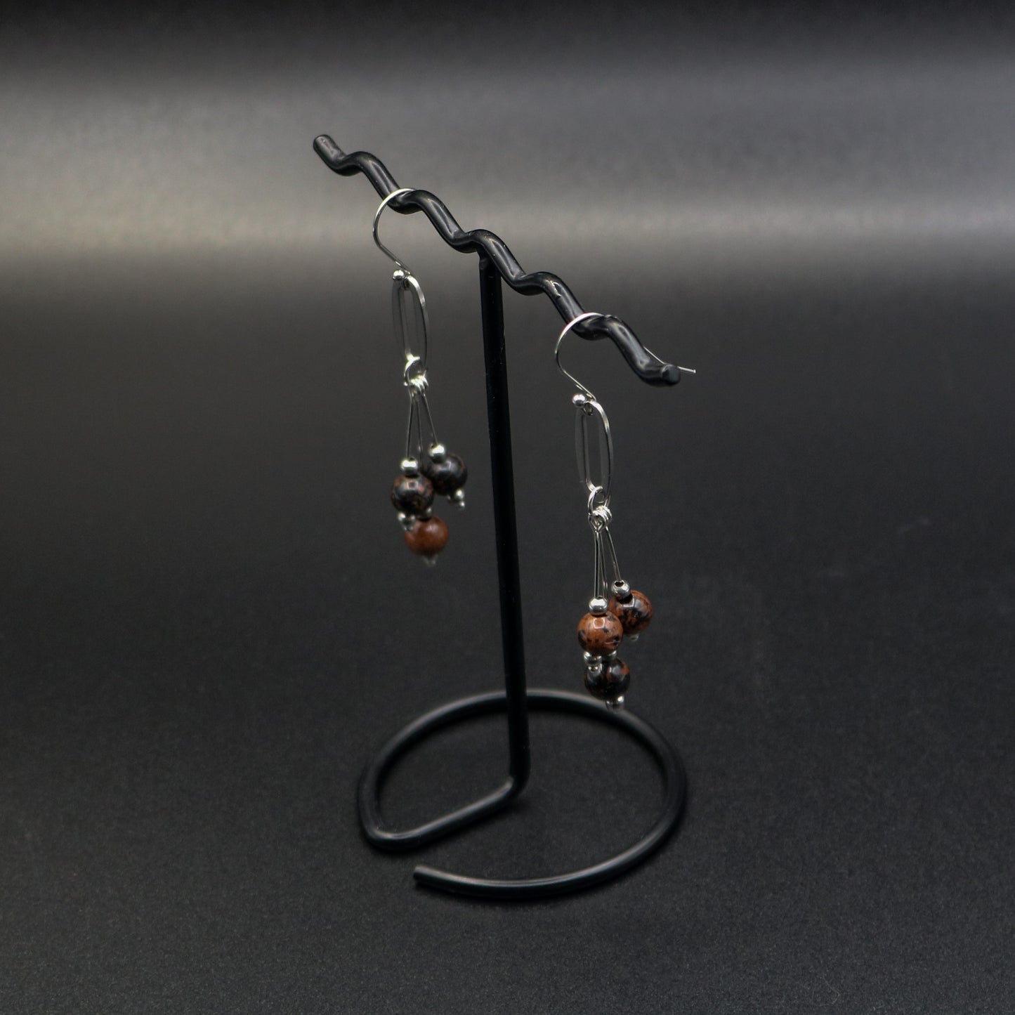 Mahogany Obsidian & Paper Clip Link Dangle Earrings