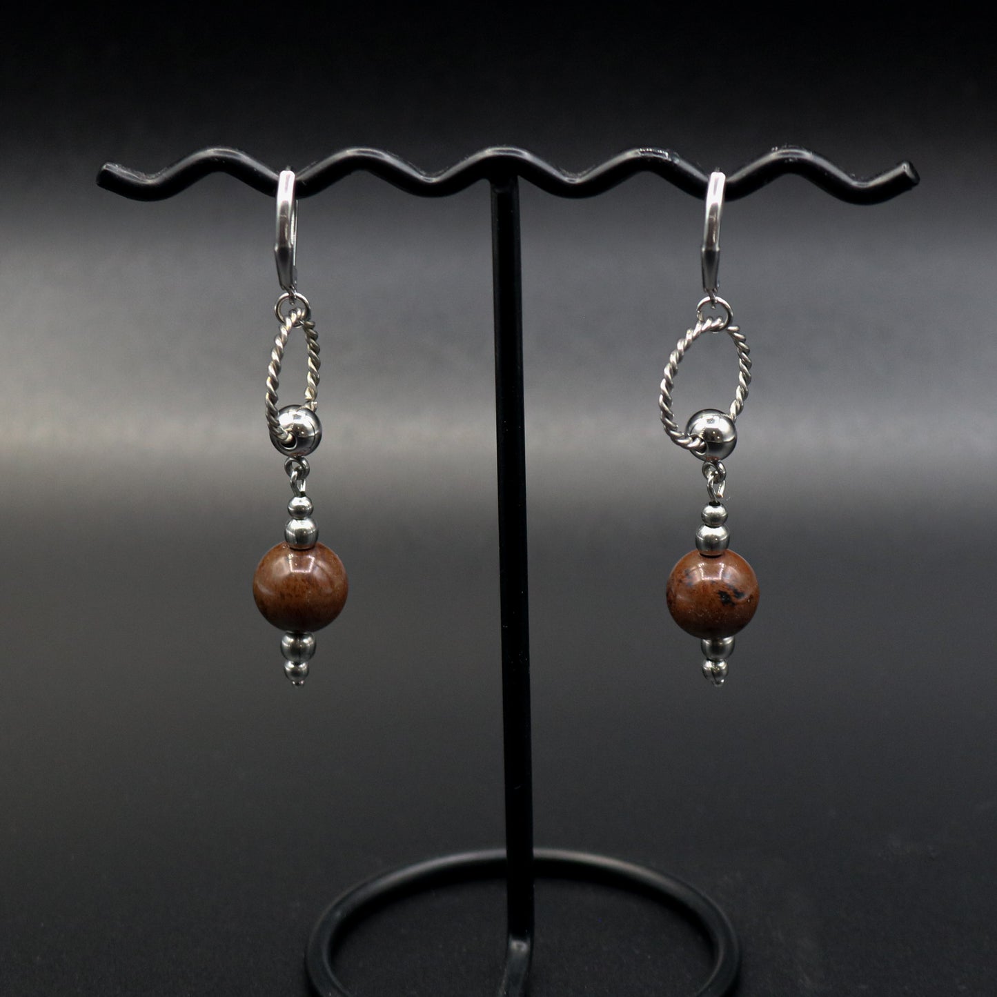 Mahogany Obsidian & Stainless Steel Dangle Earrings