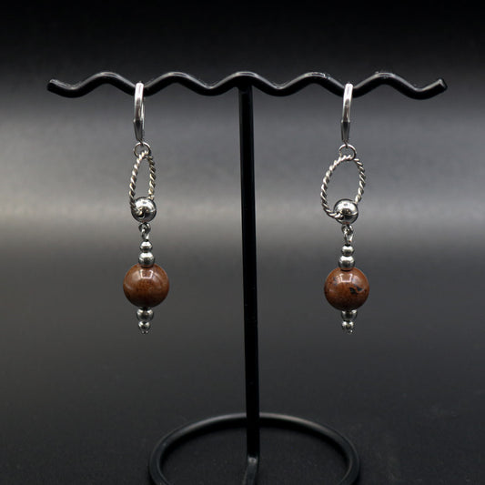 Mahogany Obsidian & Stainless Steel Dangle Earrings