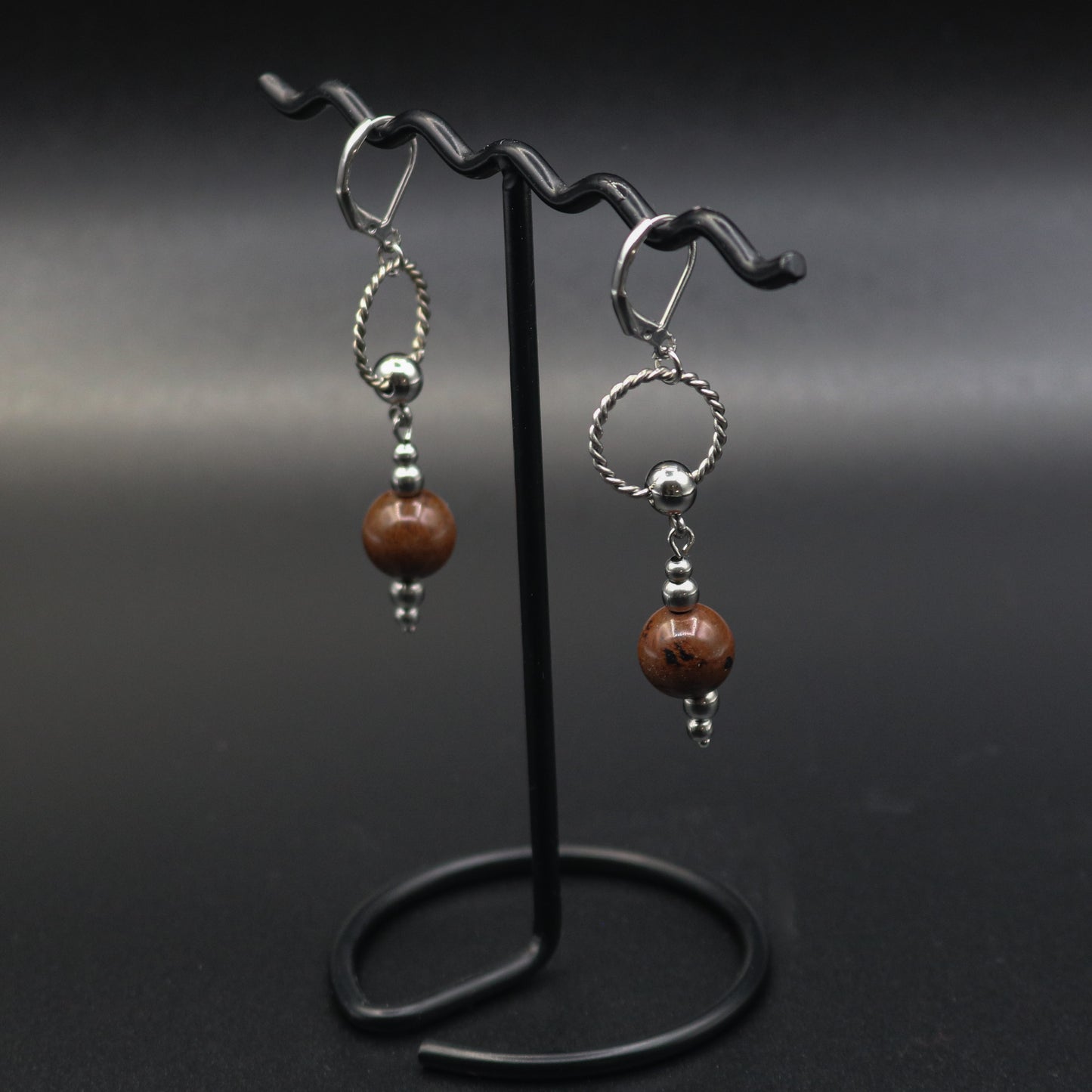 Mahogany Obsidian & Stainless Steel Dangle Earrings