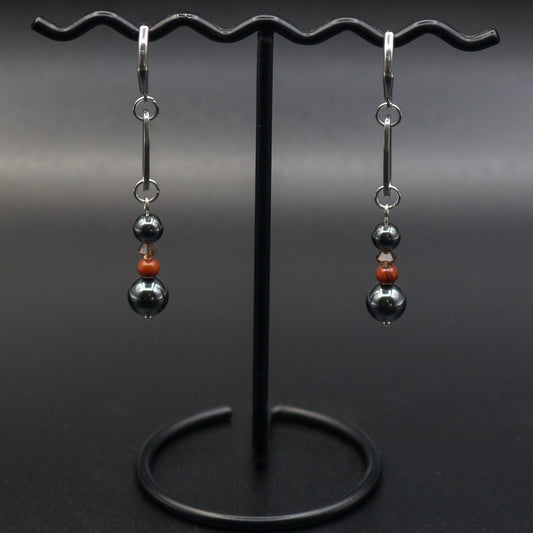 Hematite, Brecciated Jasper & Swarovski Crystal Paper Clip Link Earrings