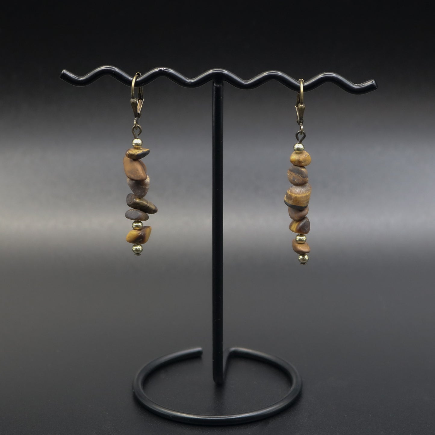 Matte Tigers Eye Chip Dangle Earrings