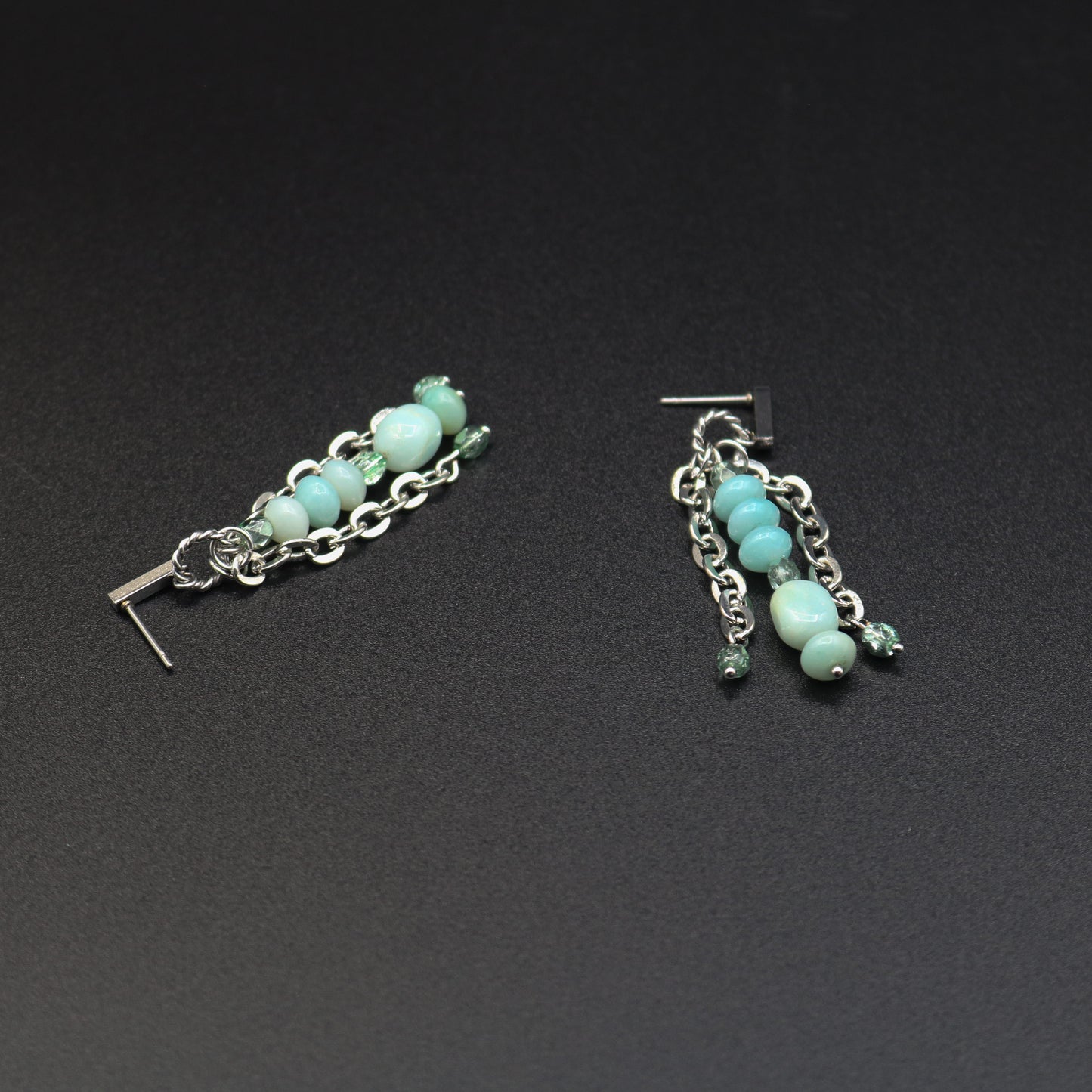 Amazonite & Mirror Chain Dangle Earrings