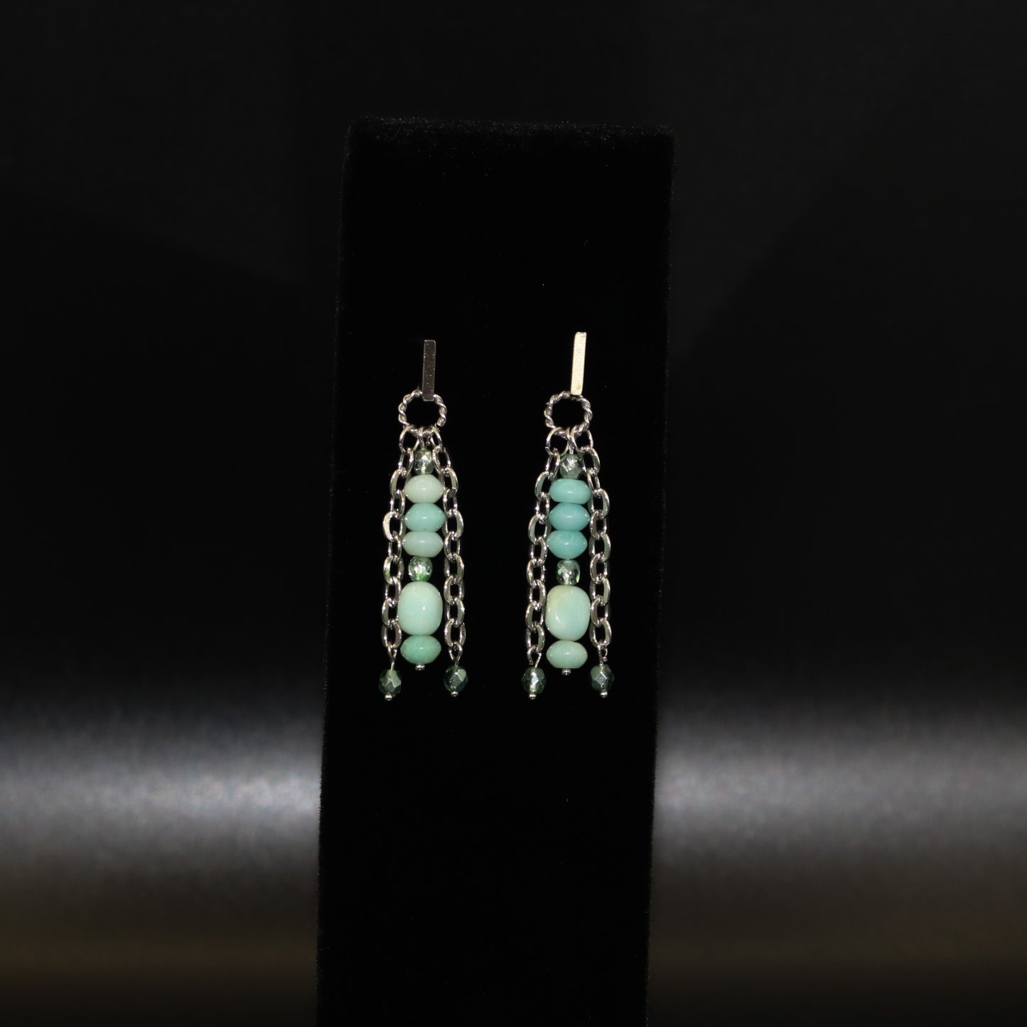 Amazonite & Mirror Chain Dangle Earrings