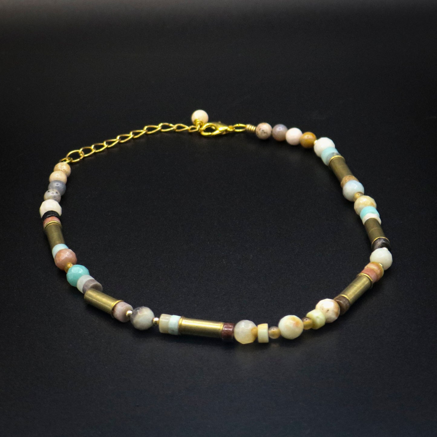 Hi-Caliber Brass & Pacific Blue Apatite Stone Bead Necklace