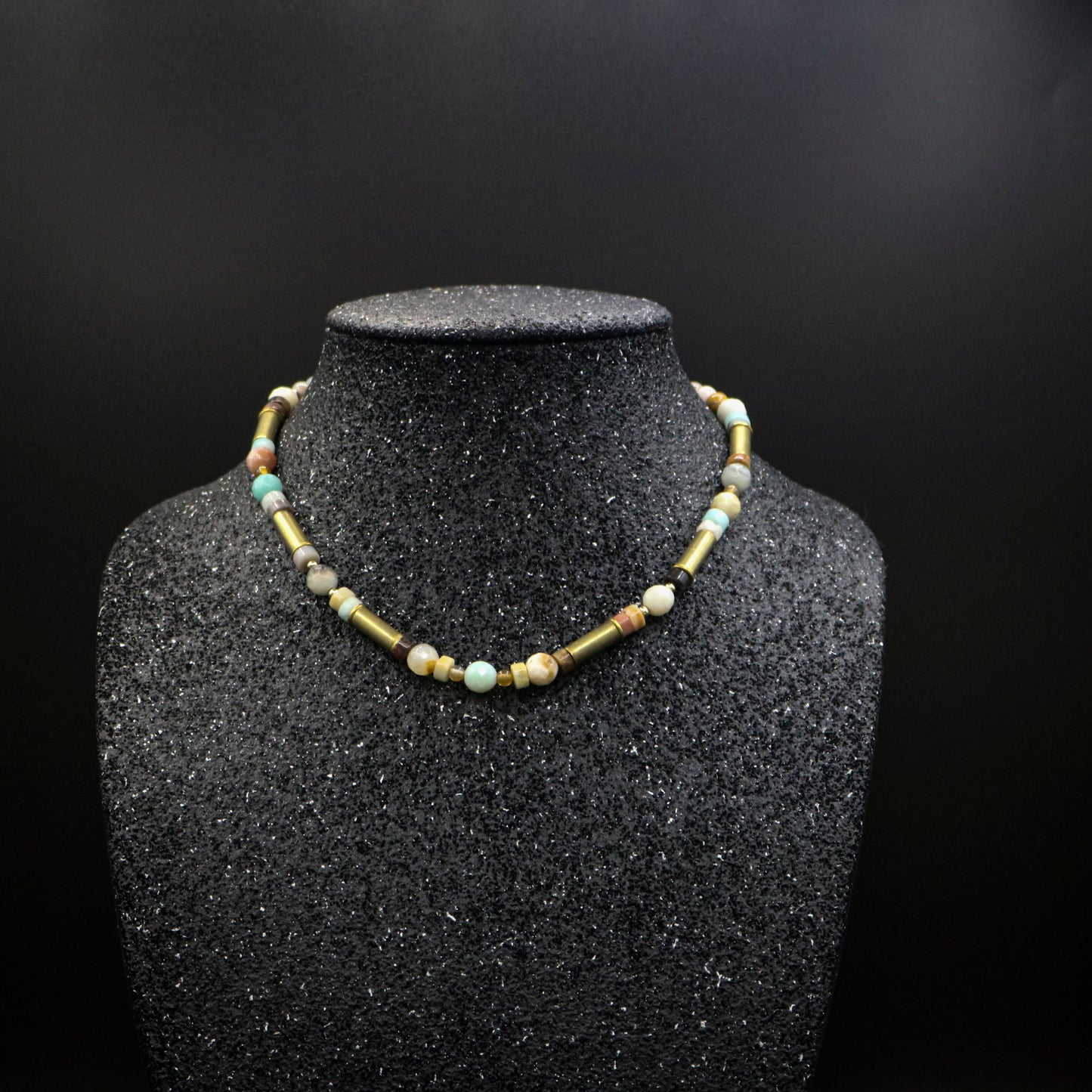 Hi-Caliber Brass & Pacific Blue Apatite Stone Bead Necklace