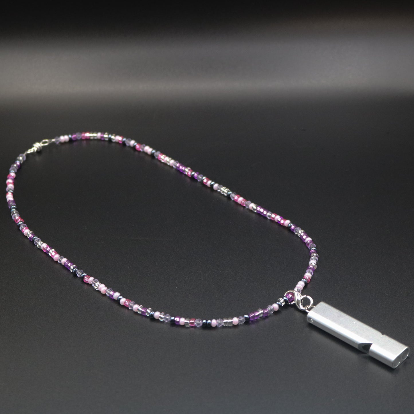 Whistle Necklace in Pinks, Purples & Gray with Silver Matte Whistle