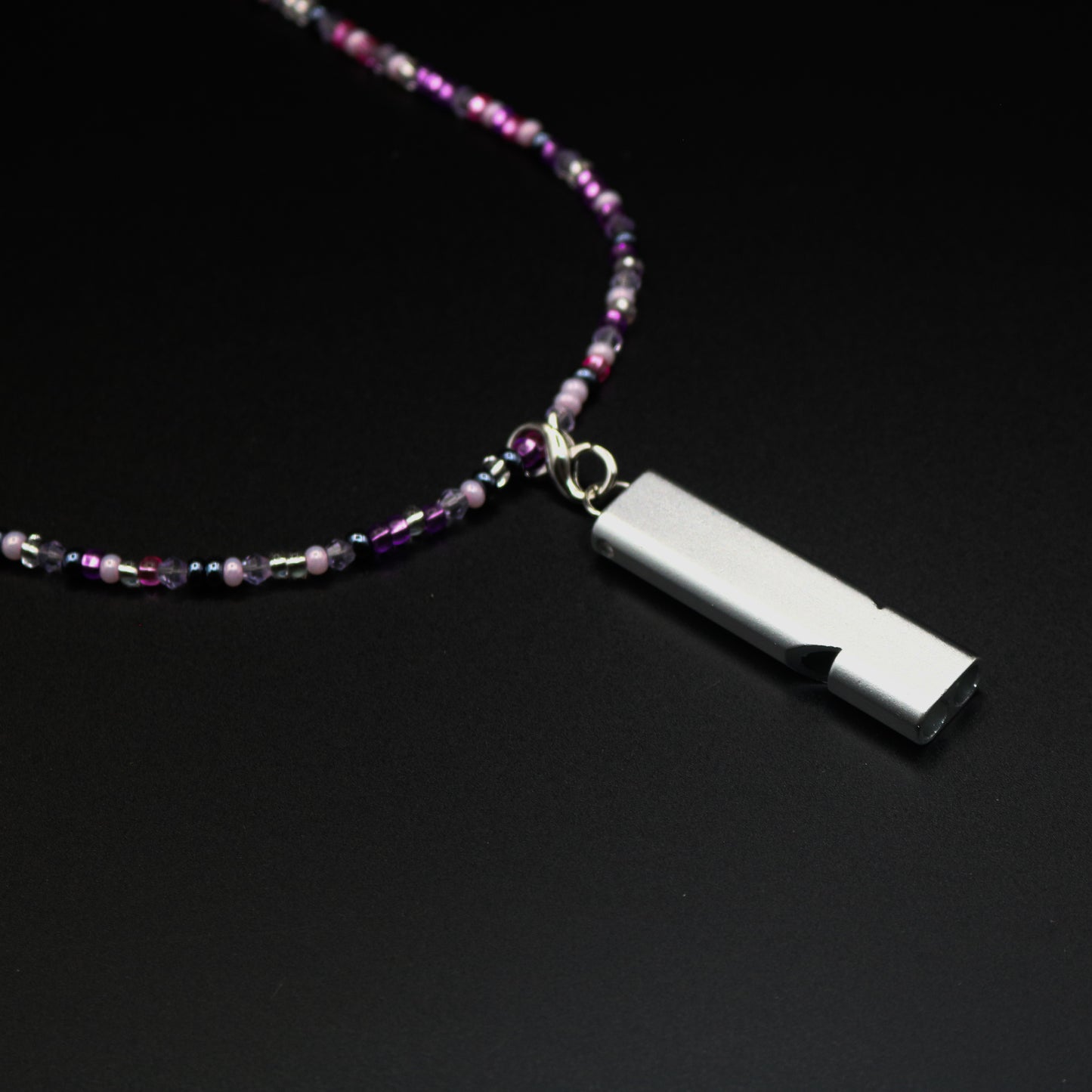 Whistle Necklace in Pinks, Purples & Gray with Silver Matte Whistle