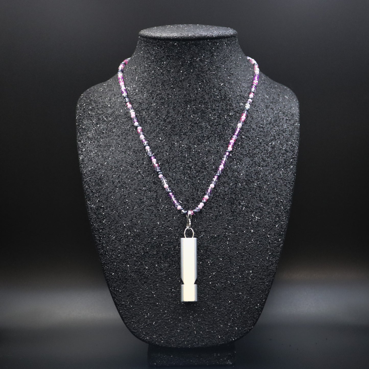 Whistle Necklace in Pinks, Purples & Gray with Silver Matte Whistle