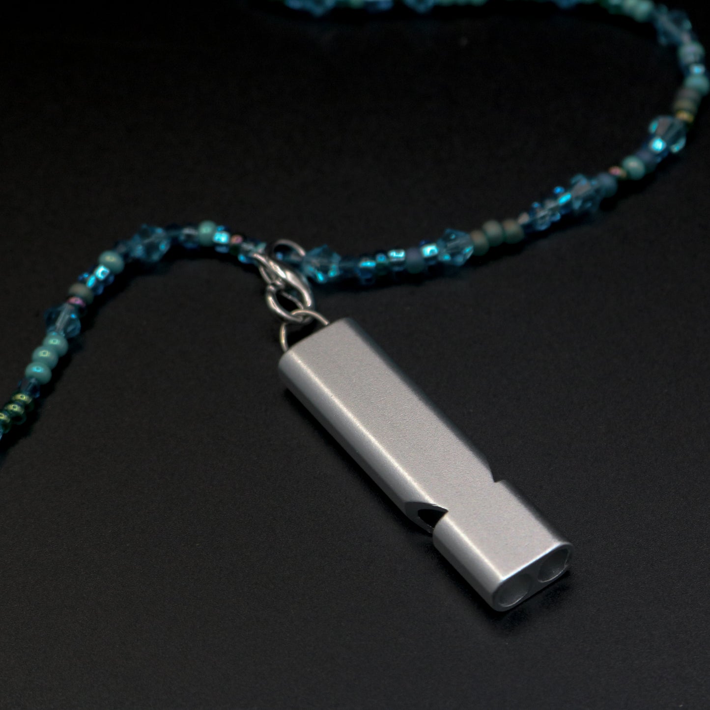 Whistle Necklace in Shades of Teal & Turquoise with Silver Matte Whistle