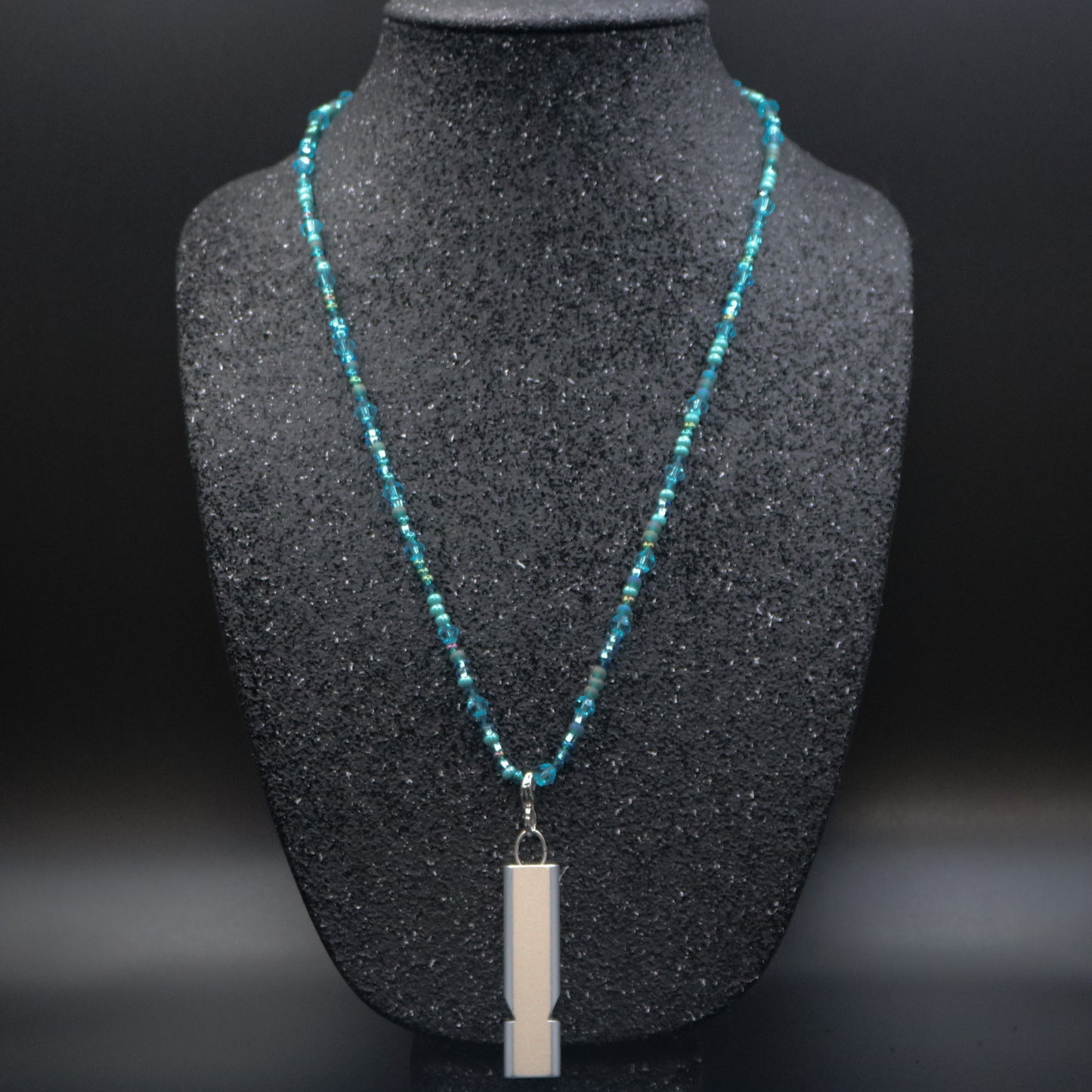 Whistle Necklace in Shades of Teal & Turquoise with Silver Matte Whistle