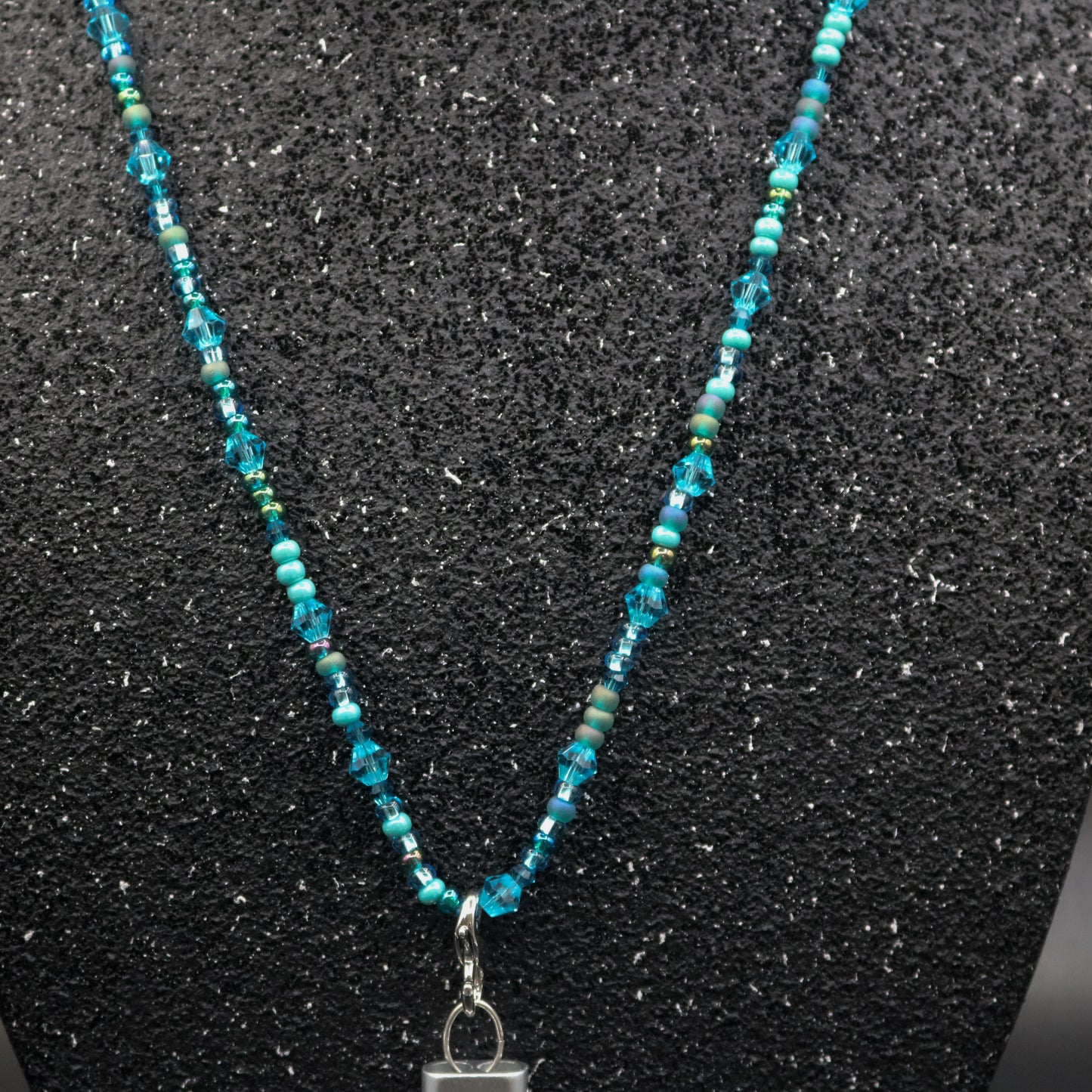 Whistle Necklace in Shades of Teal & Turquoise with Silver Matte Whistle