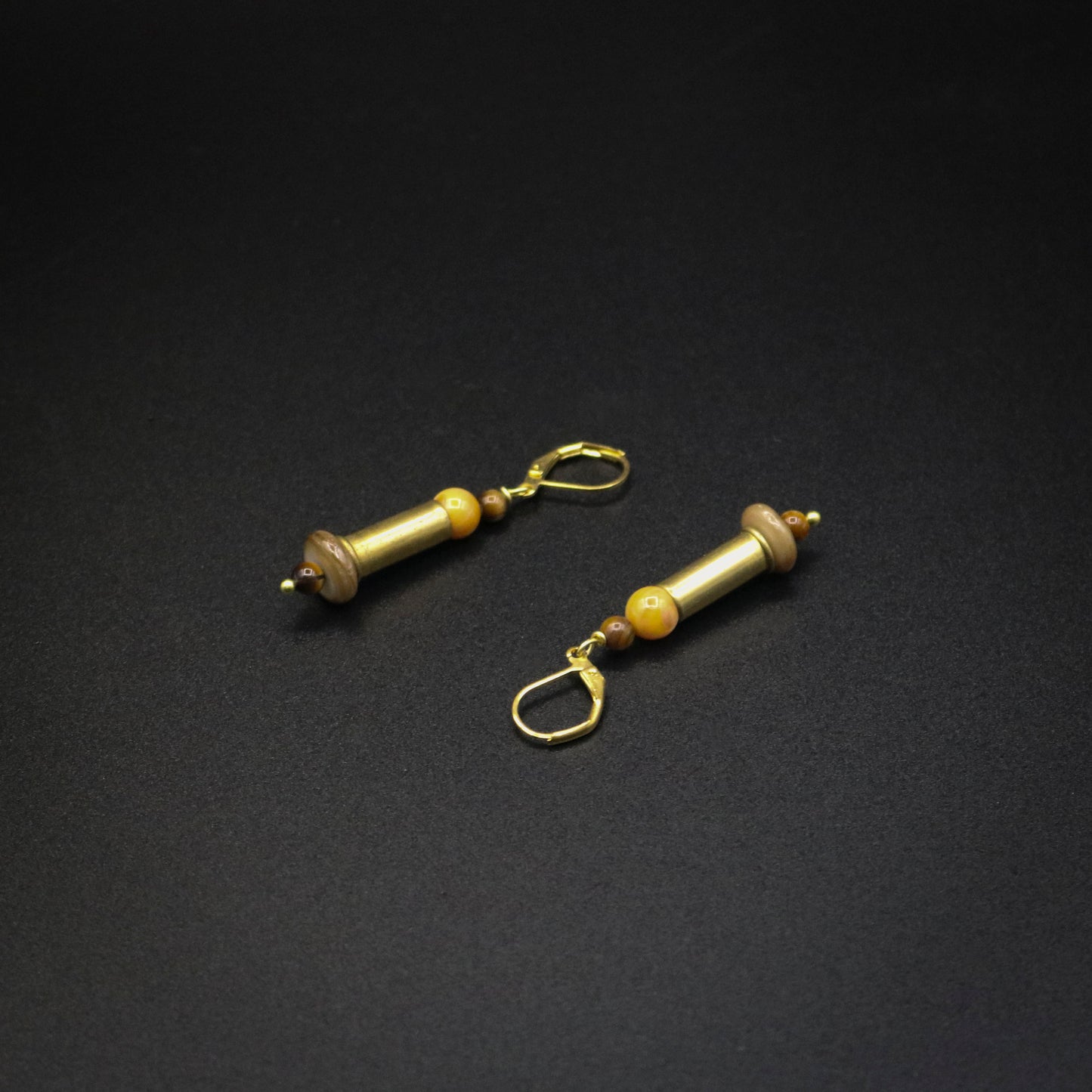 Hi-Caliber Brass with Tigers Eye & Shell Earrings