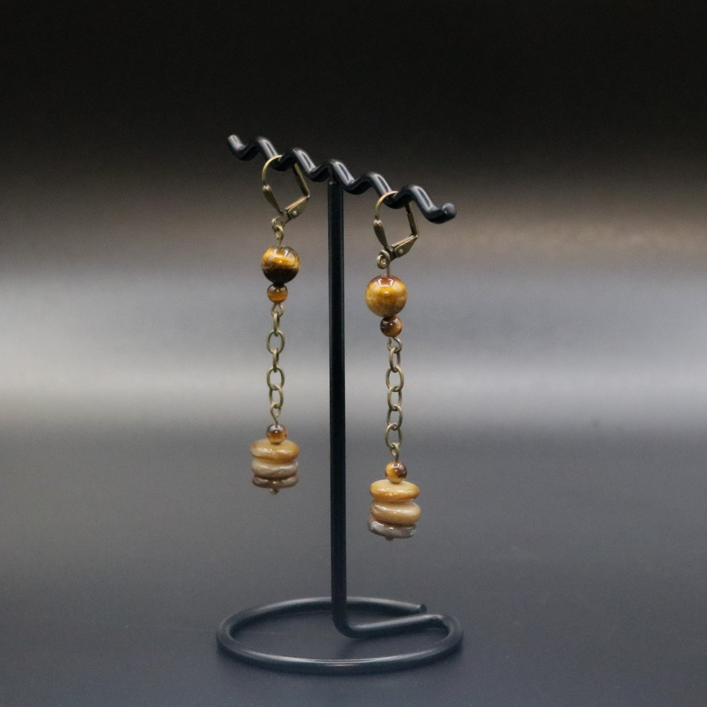 Tigers Eye & Chain Dangle Earrings