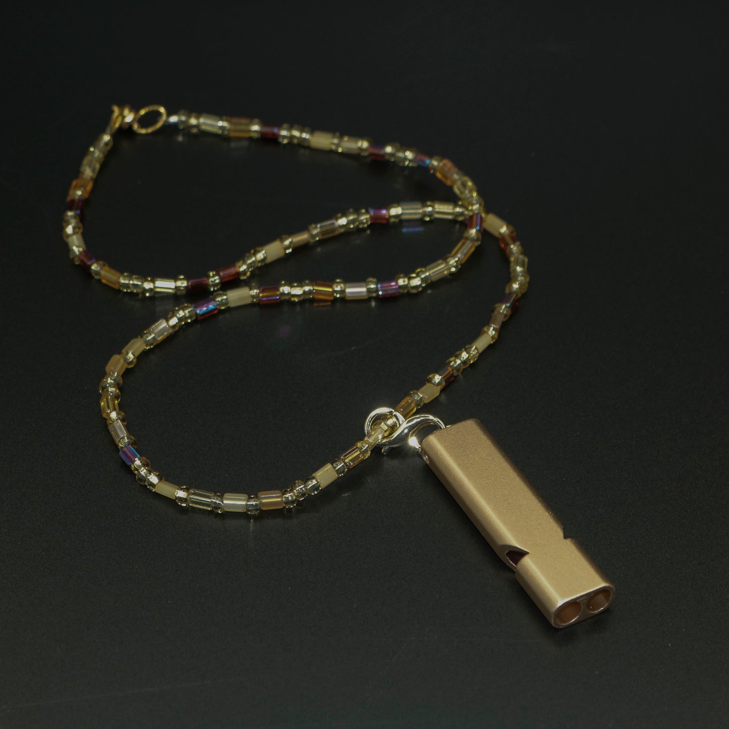 Whistle Necklace in Shades of Topaz with Gold Matte Whistle