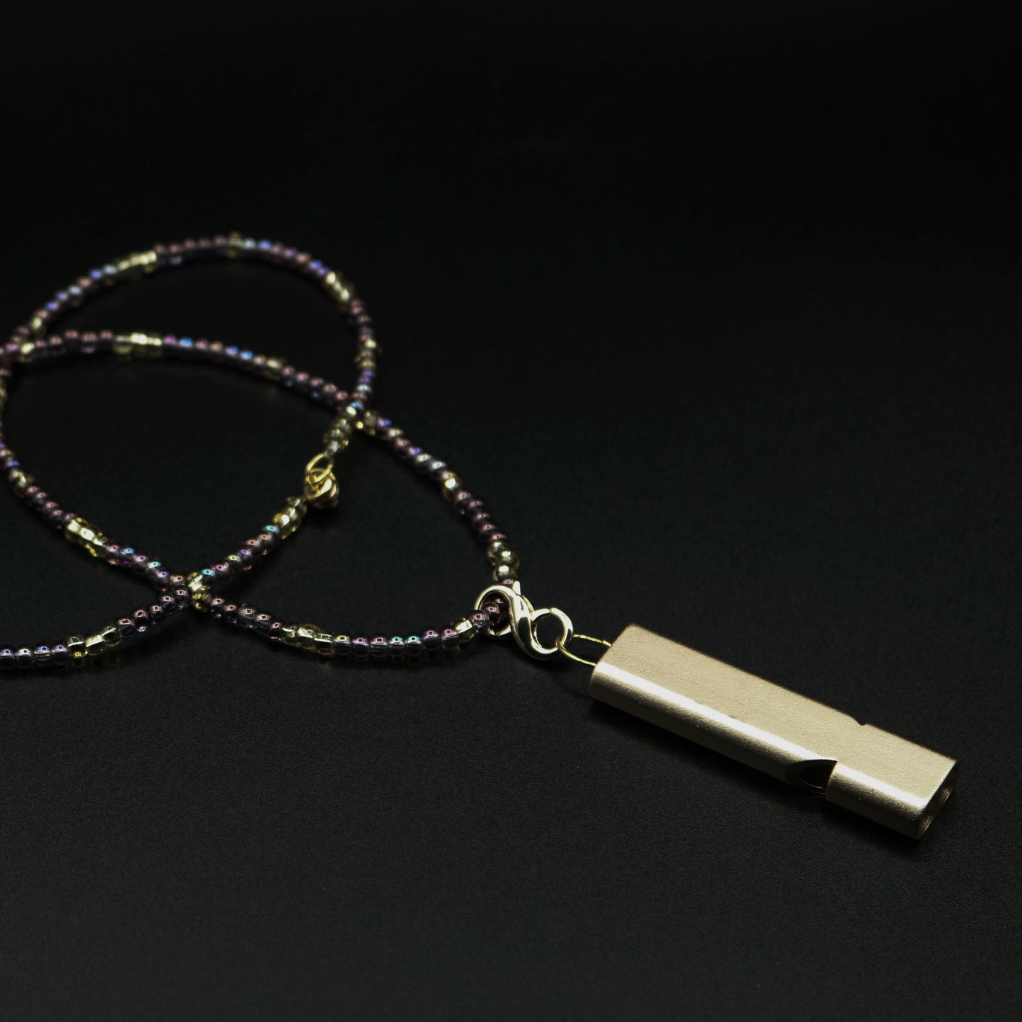 Whistle Necklace in Purple & Gold with Gold Matte Whistle