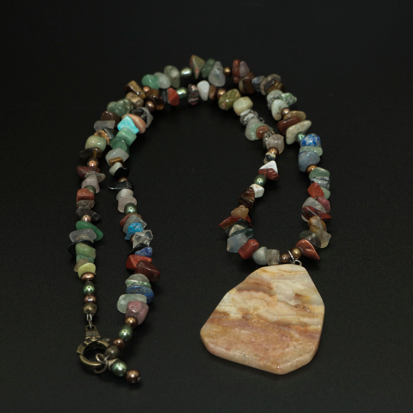 Mixed Gemstone Chip Necklace with Agate Focal Pendant