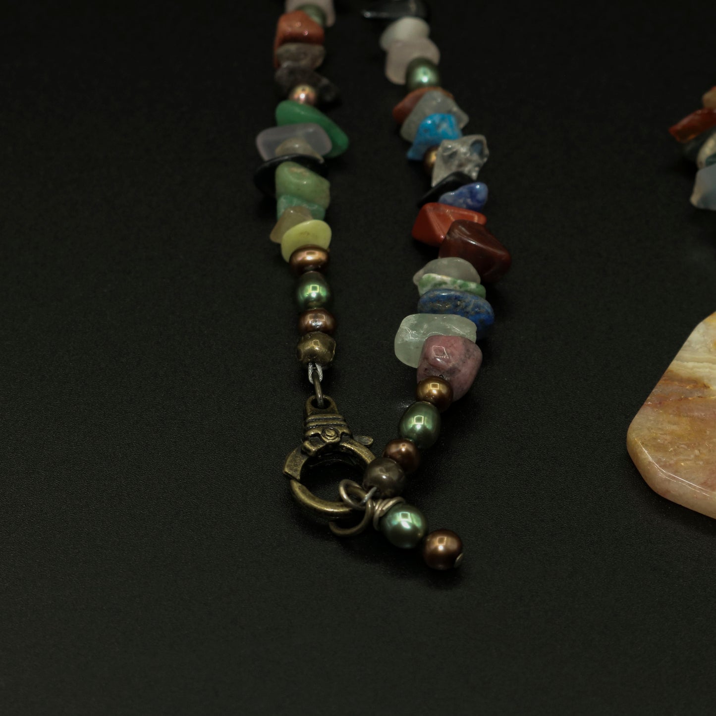 Mixed Gemstone Chip Necklace with Agate Focal Pendant