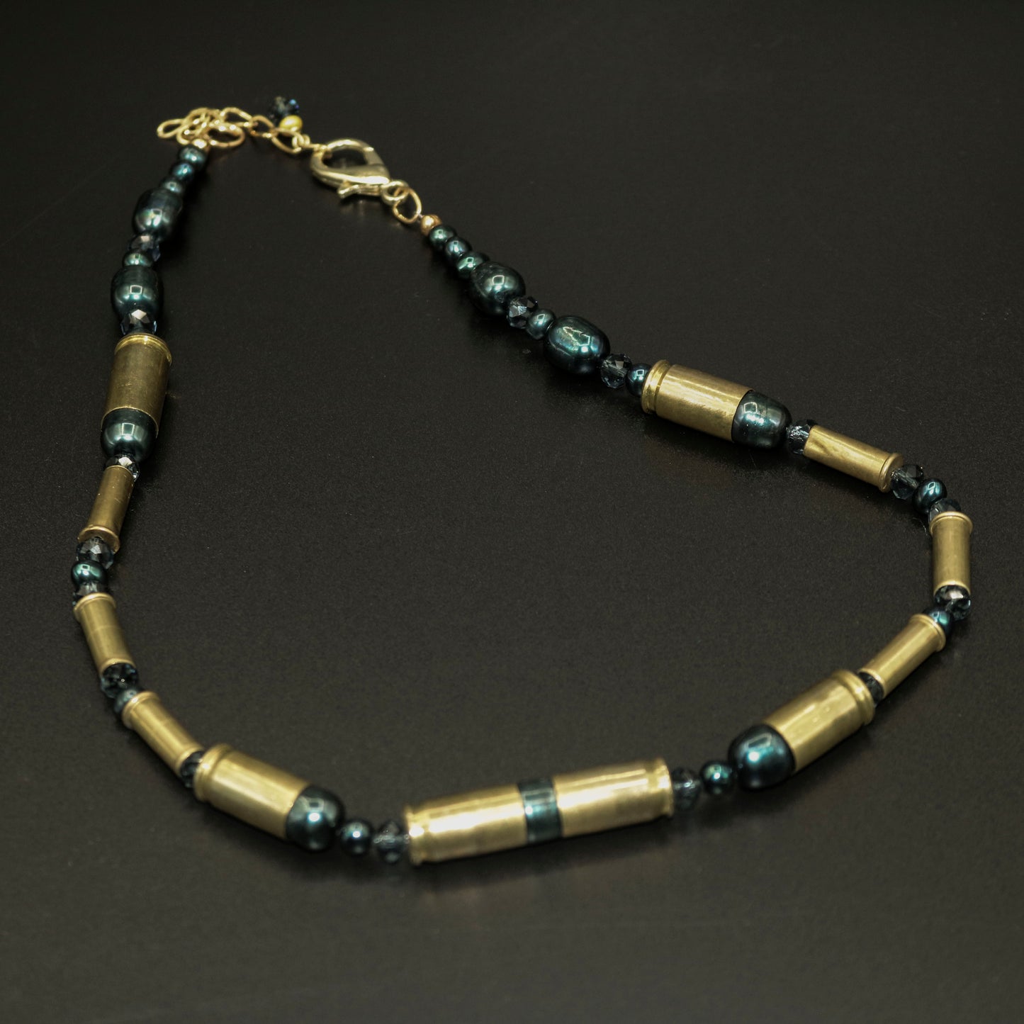 Hi Caliber Brass & Dark Teal Freshwater Pearl Necklace