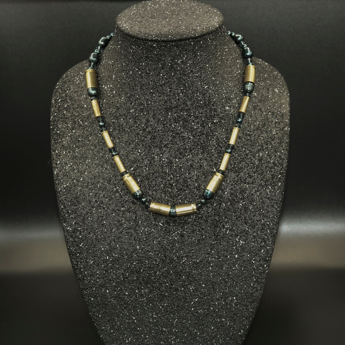 Hi Caliber Brass & Dark Teal Freshwater Pearl Necklace