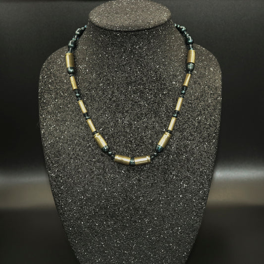 Hi Caliber Brass & Dark Teal Freshwater Pearl Necklace