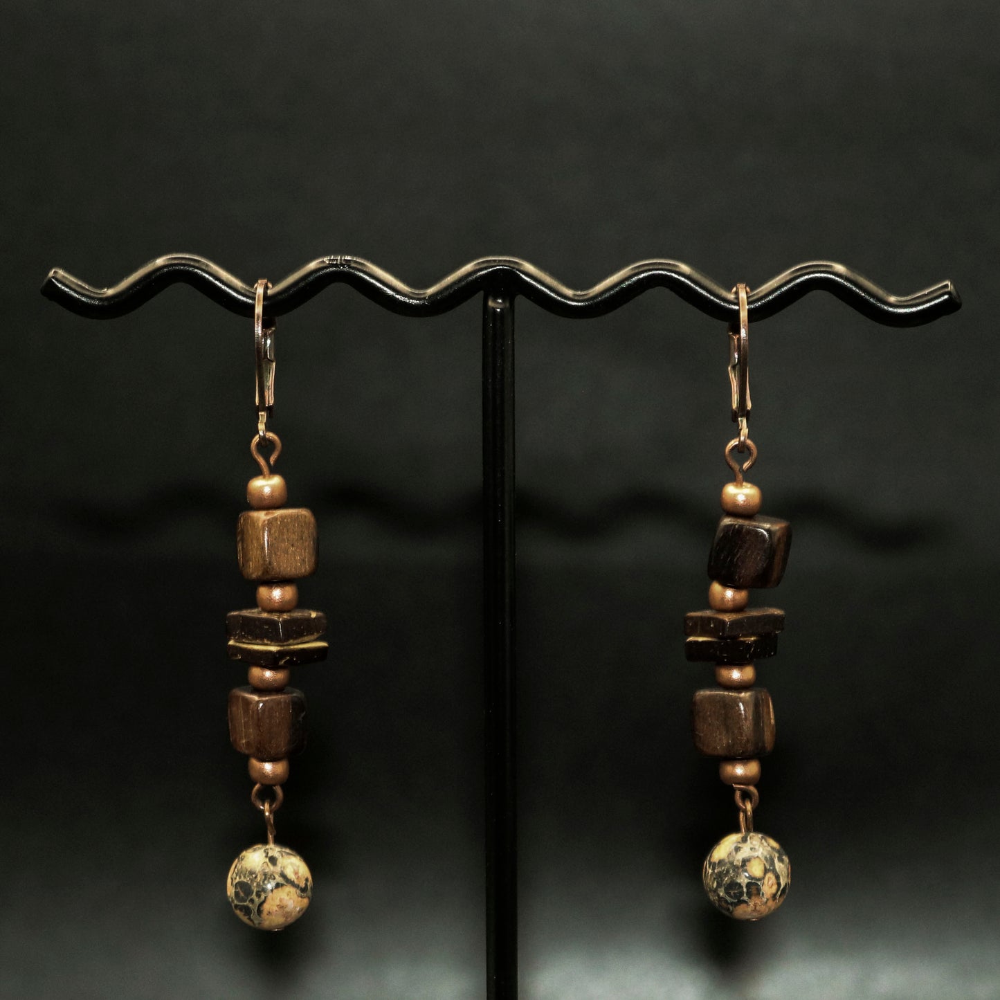 Wood & Leopard Skin Jasper Earrings