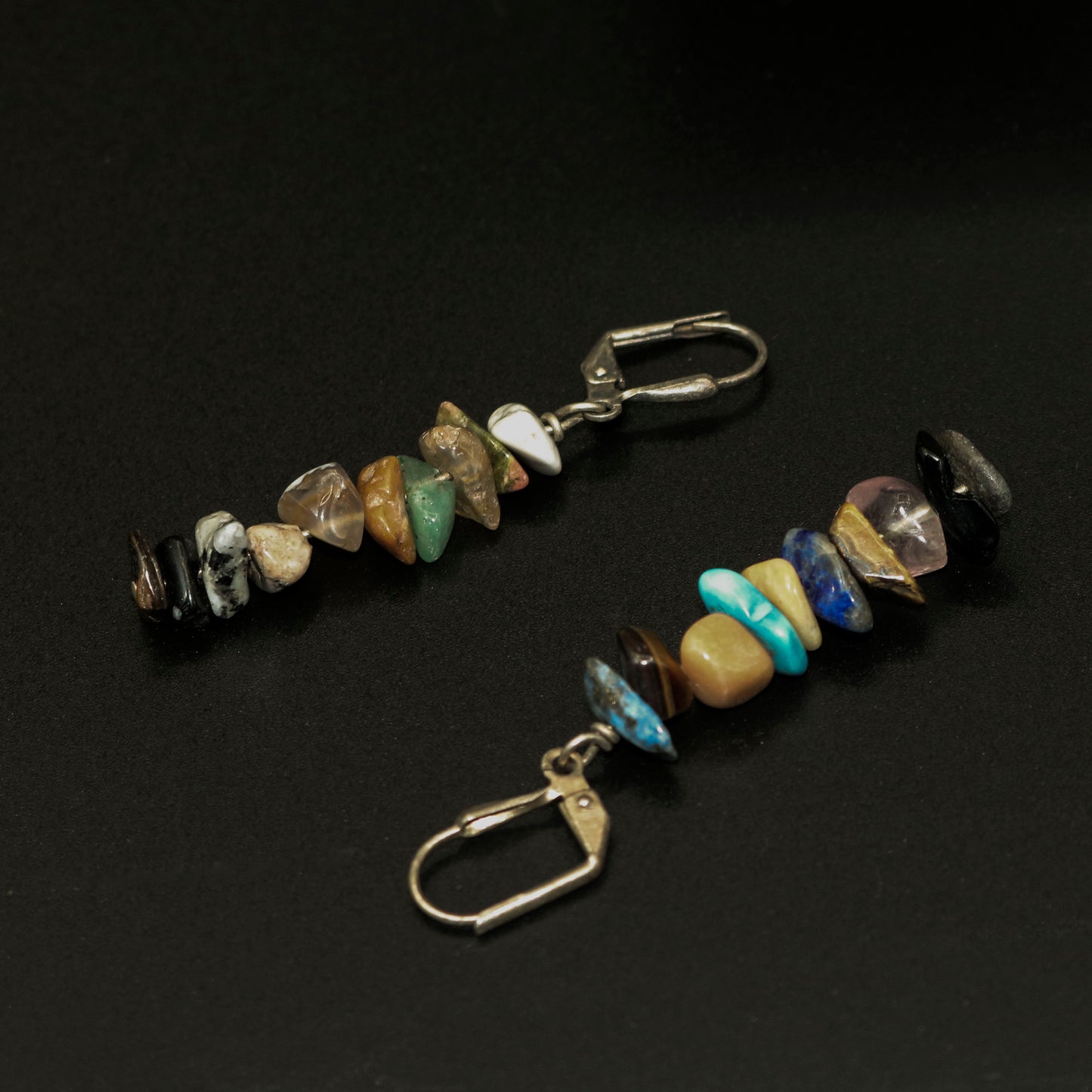 Mixed Gemstone Chip Dangle Earrings