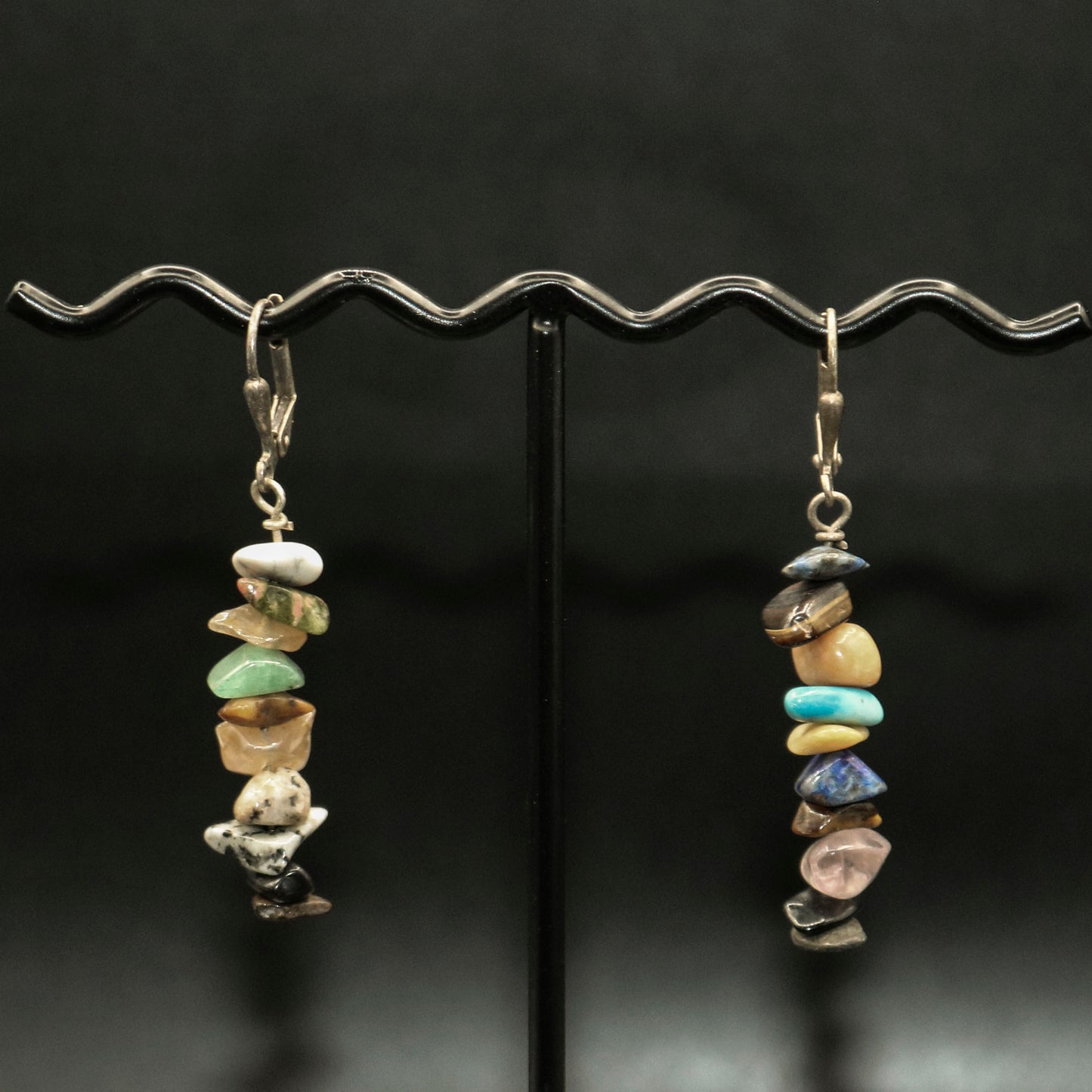 Mixed Gemstone Chip Dangle Earrings