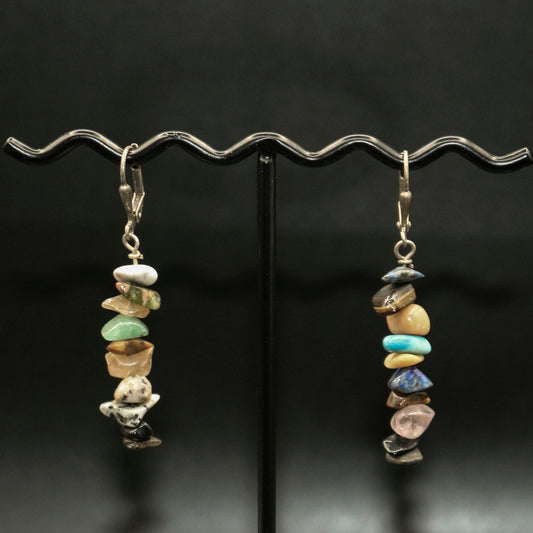 Mixed Gemstone Chip Dangle Earrings