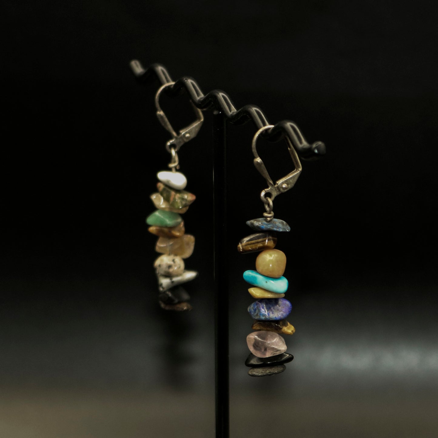 Mixed Gemstone Chip Dangle Earrings