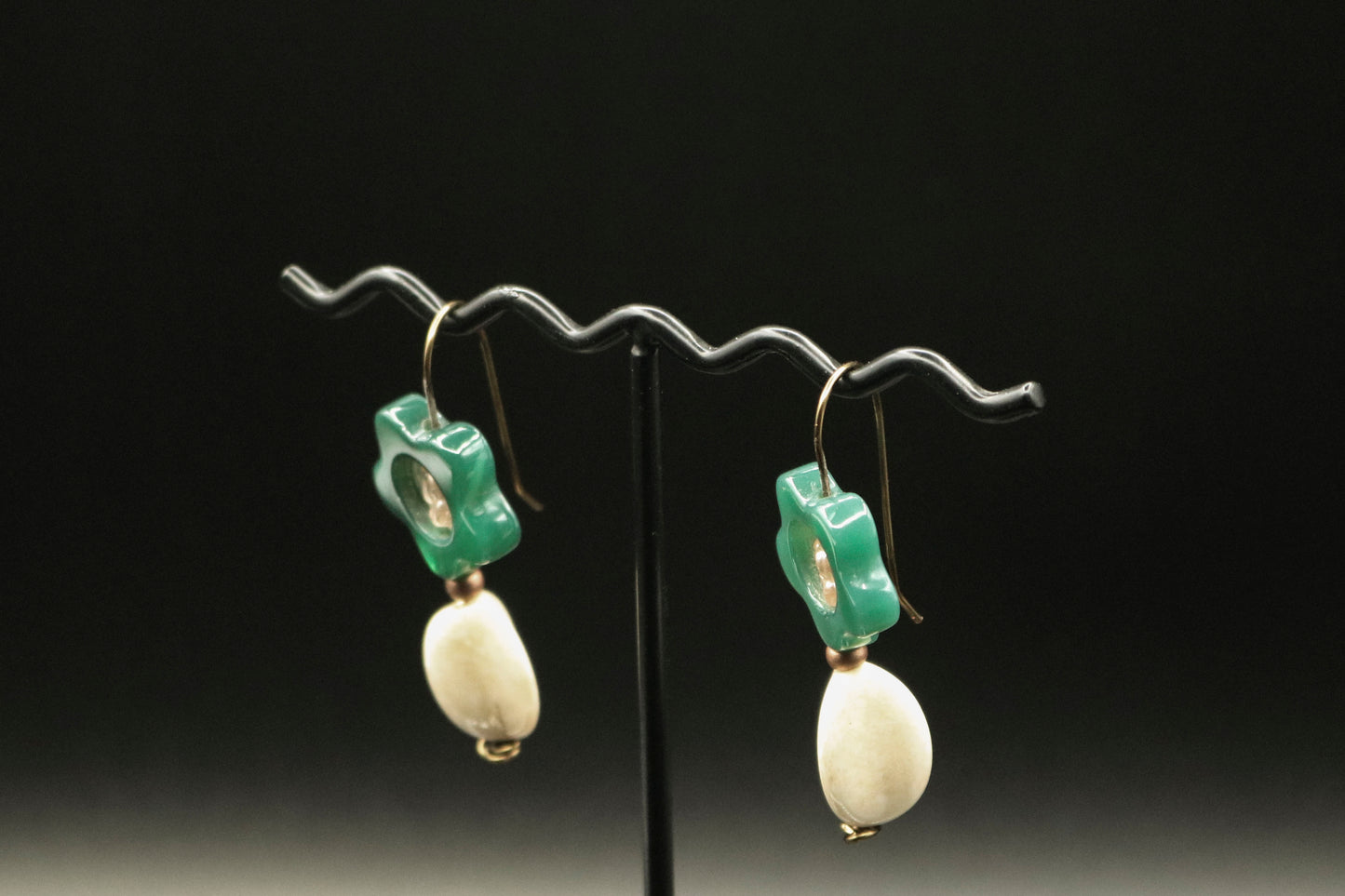 Green Chalcedony Flower in Cream Vase Earrings