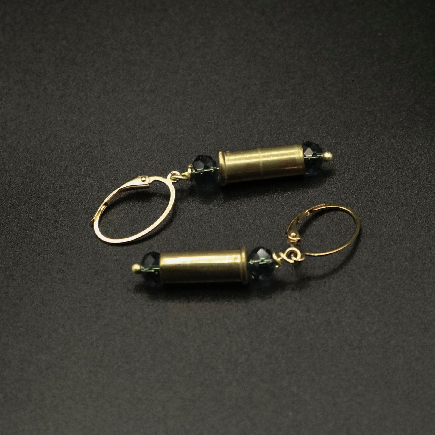 Hi-Caliber Brass Smokey Gray Crystal Earrings