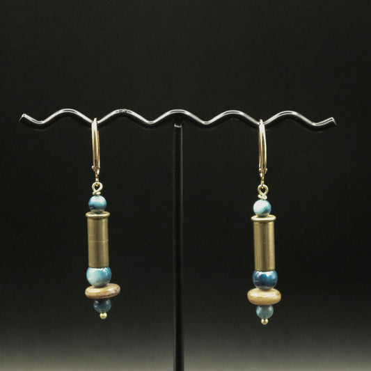 Hi-Caliber Brass Blue & Gold Shell Bead Earrings