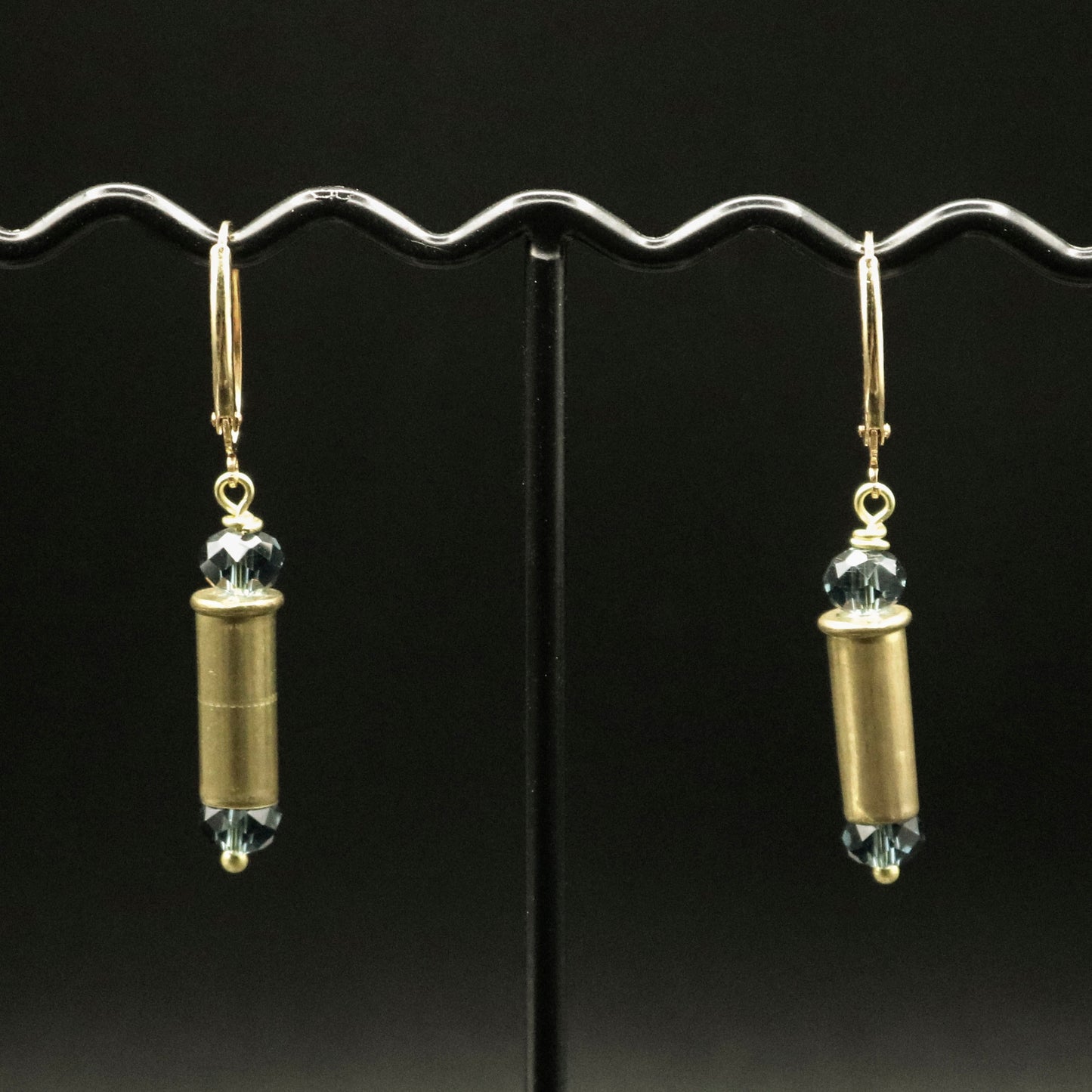 Hi-Caliber Brass Smokey Gray Crystal Earrings