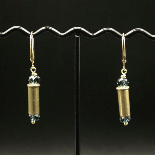 Hi-Caliber Brass Smokey Gray Crystal Earrings