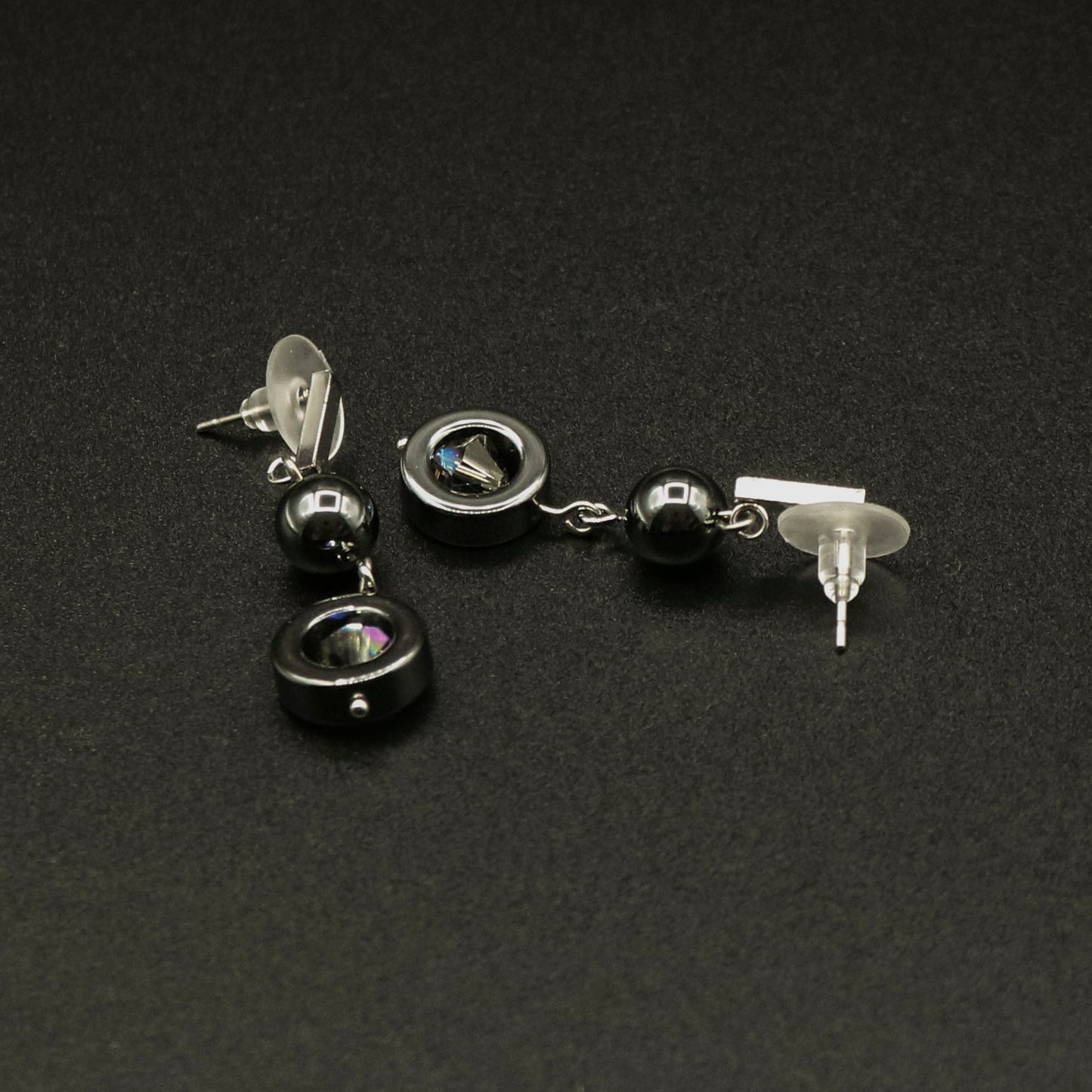 Hematite & Crystal Dangle Earrings