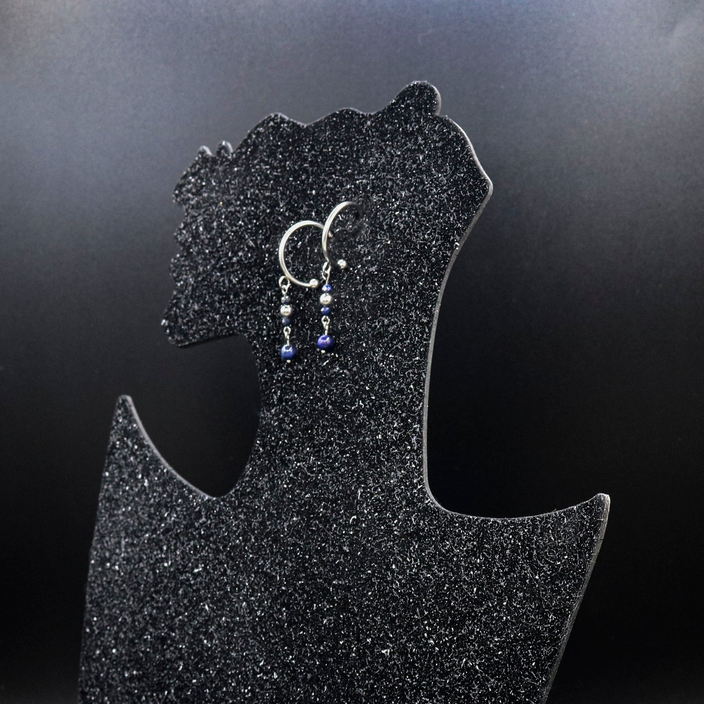 Lapis Lazuli Stainless Steel Hoop Earrings with Dangle