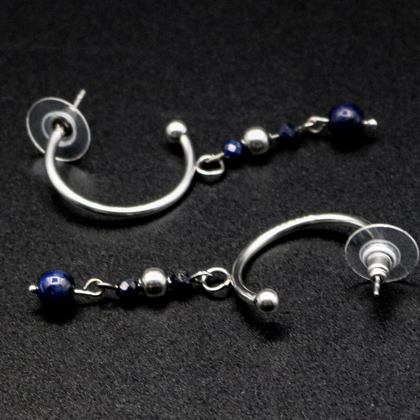 Lapis Lazuli Stainless Steel Hoop Earrings with Dangle