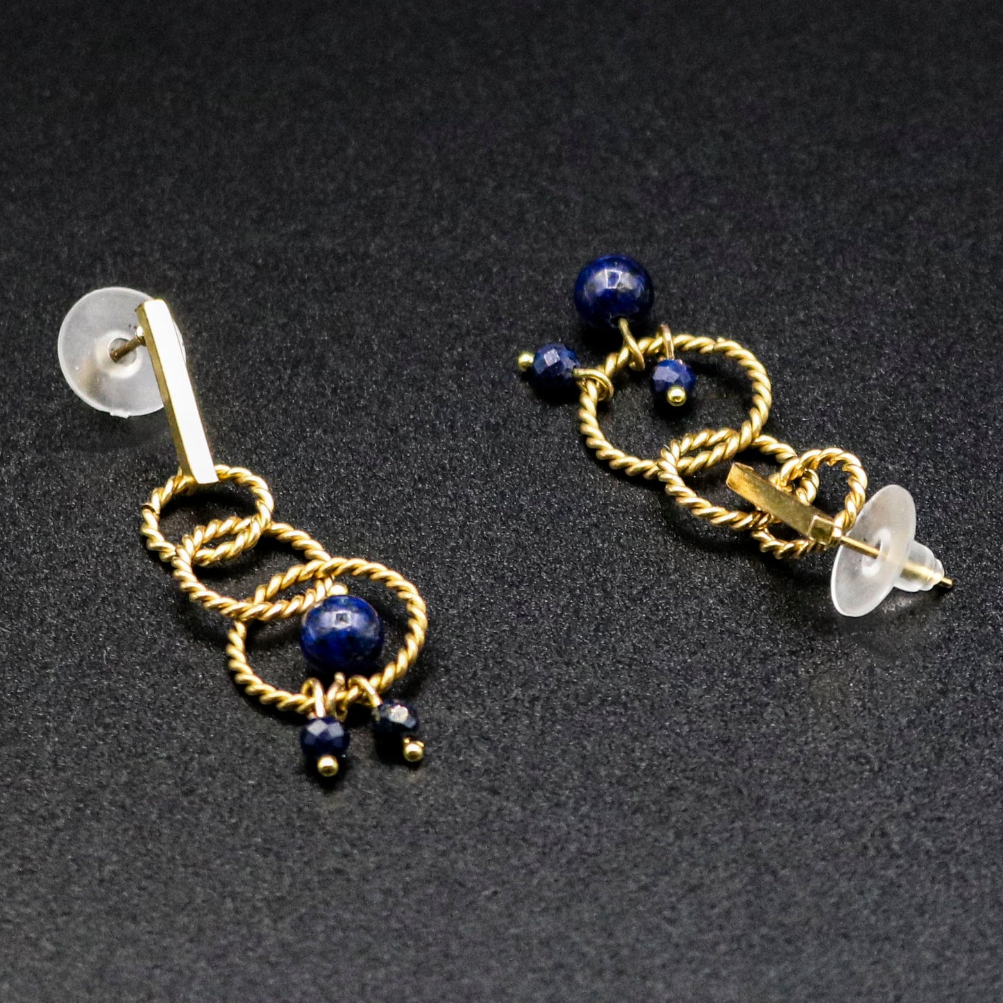 Lapis Lazuli & 18k Gold over Stainless Steel Twisted Hoops